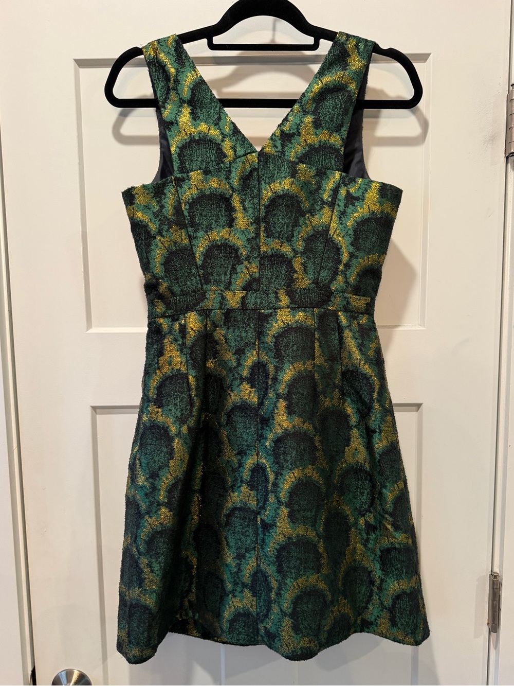 J.Crew Collection Metallic Green Jacquard Fit & Flare Dress Size 4 - Picture 4 of 10